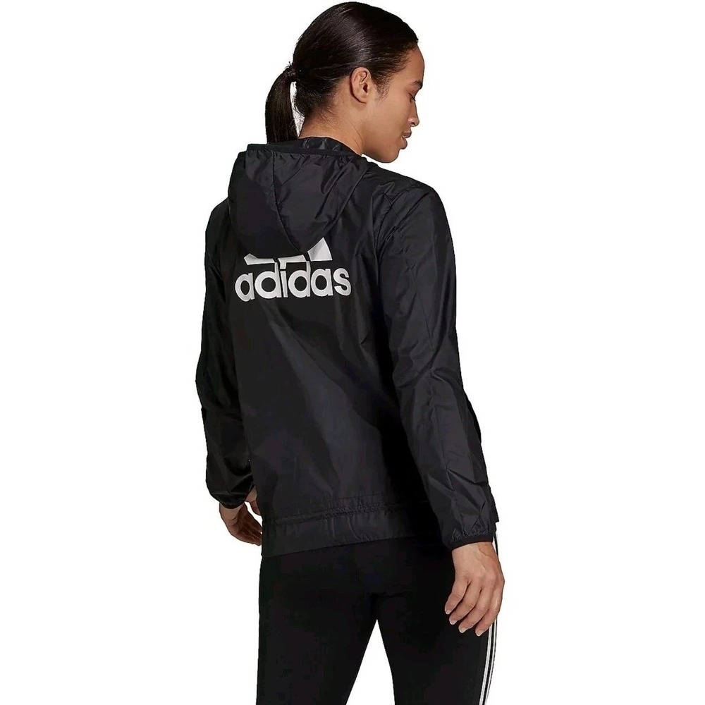 Adidas Windbreaker Women's Small Black Windy RDY Aeroready Hood Jacket Zip NEW‎